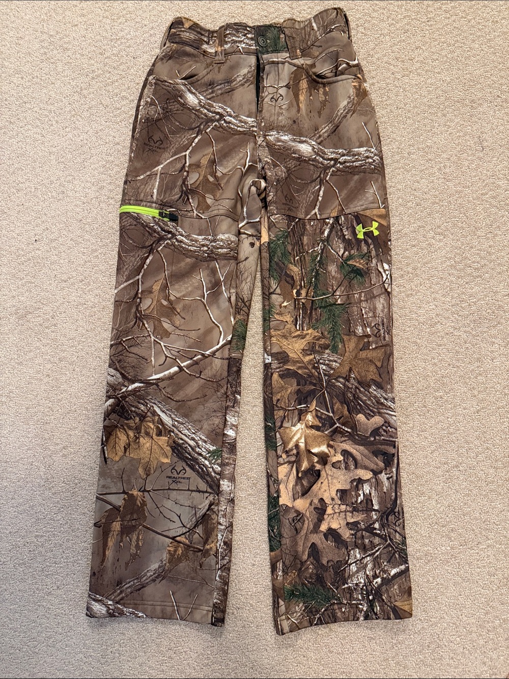 Under Armour Realtree Camo Pants with Lime Accents scent control